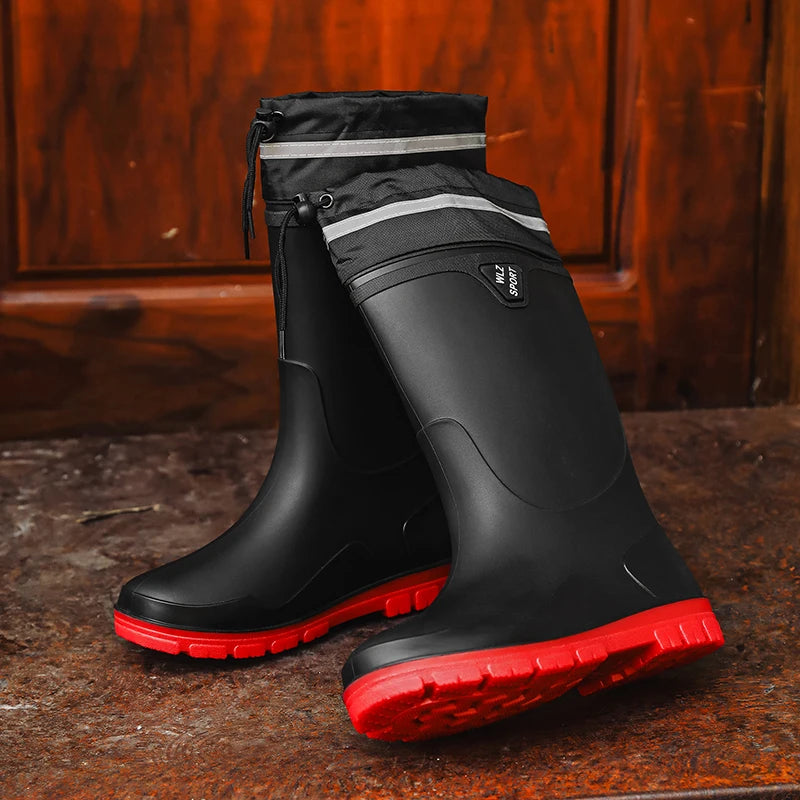 Mens Rain Boots Slip On Waterproof Rubber Rain Shoes
