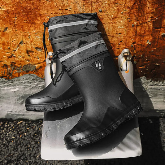 Mens Rain Boots Slip On Waterproof Rubber Rain Shoes